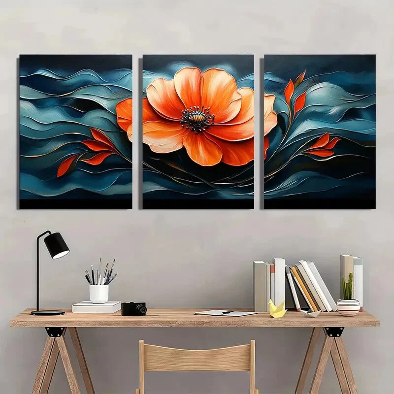 3pcs Modern Abstract Wildflower Metal Print Ready to Hang Art - Bella Home Decor
