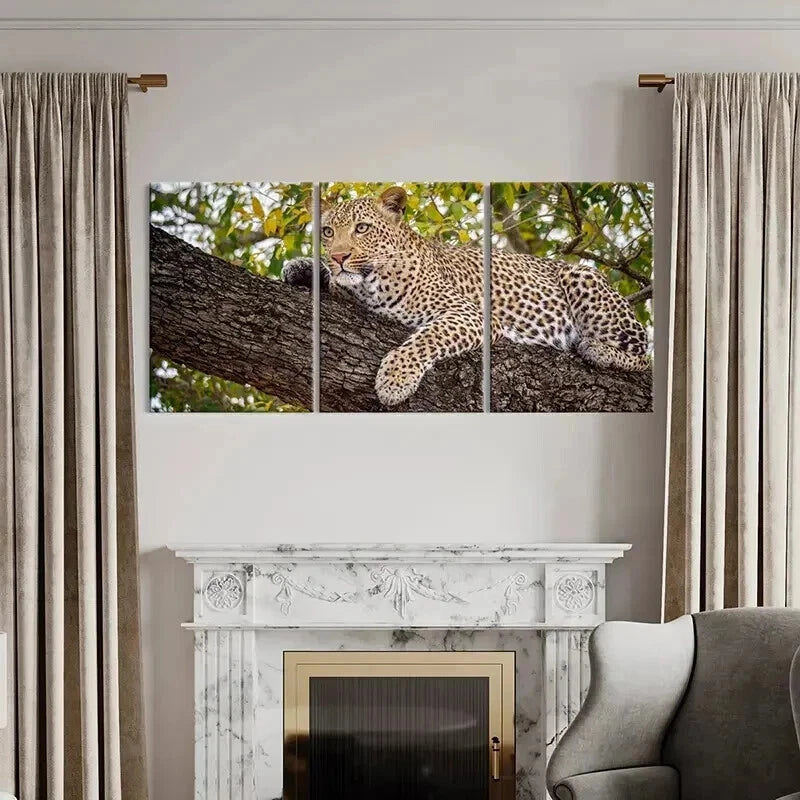 3pcs Leopard on a Tree Sleeping Decor Wall Art Set Canvas Framed 40x60cm - High Quality Print 100% Australian Made Wall Canvas Ready to Hang - Bella Home Decor
