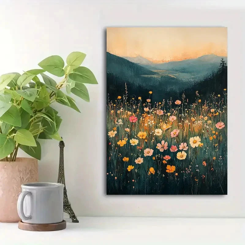 Beautiful Vibrant Orange Pink White Blooms Painting 40x60cm Metal Print Ready to Hang