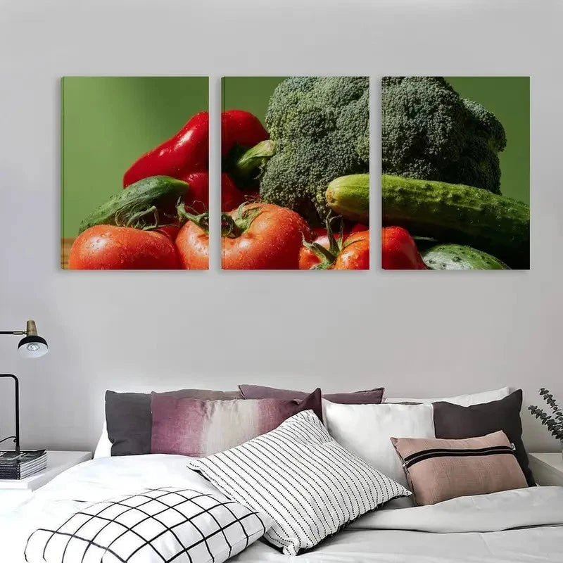 3pcs Vegetable Broccoli, Cucumber, Tomato   Wall Art Set Canvas Framed 60x90cm - High Quality Print 100% Australian Made Wall Canvas Ready to Hang - Bella Home Decor
