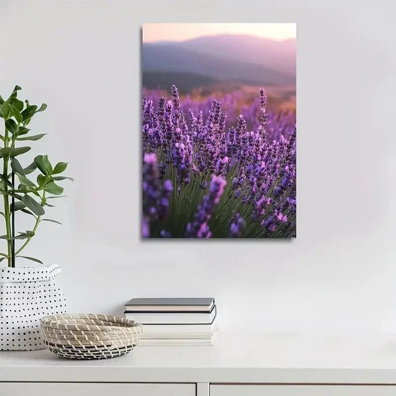Beautiful Vibrant Purple Blooms & Mountain Landscape 40x60cm Metal Print Ready to Hang - Bella Home Decor