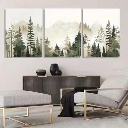 3pcs Misty Mountain Forest Watercolor Art  Wall Art Set Canvas Framed 40x60cm - High Quality Print 100% Australian Made Wall Canvas Ready to Hang