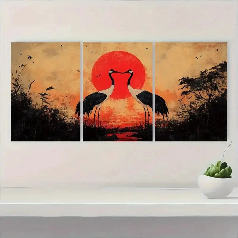 3pcs Vibrant Red Sunset Nature Scene I Wall Art Set Canvas Framed 40x60cm - High Quality Print 100% Australian Made Wall Canvas Ready to Hang - Bella Home Decor