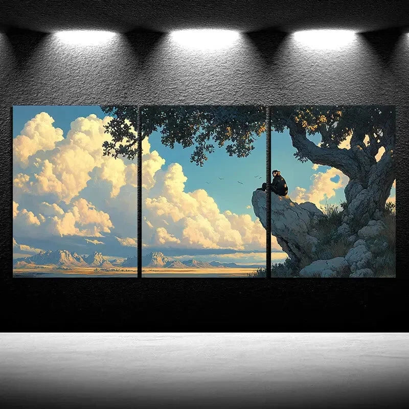 3pcs Forest Lake Reflections Golden Metal Print Ready to Hang Art - Bella Home Decor