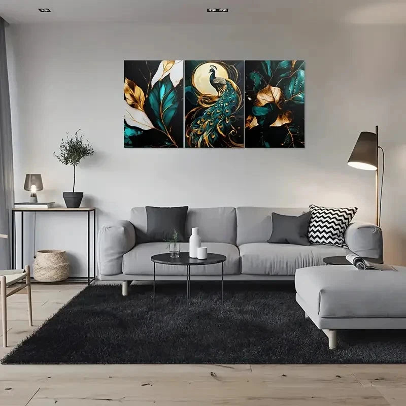 3pcs Modern Abstract Peacock Luxury Wall Art Set Canvas Framed 60x90cm - High Quality Print 100% Australian Made Wall Canvas Ready to Hang