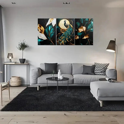 3pcs Modern Abstract Peacock Luxury Wall Art Set Canvas Framed 60x90cm - High Quality Print 100% Australian Made Wall Canvas Ready to Hang