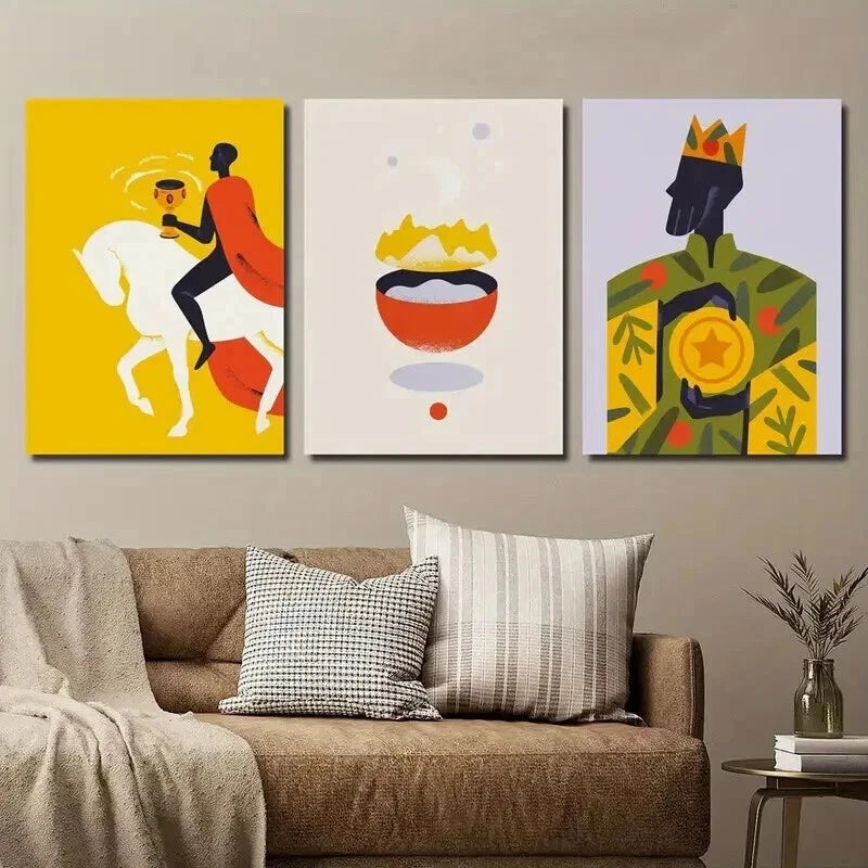 3pcs Crowned King with Star Medallion Perfect Wall Art Set Canvas Framed 50x70cm - High Quality Print 100% Australian Made Wall Canvas Ready to Hang - Bella Home Decor