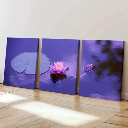 3pcs Pink Lotus Beautiful Flower Modern Wall Art Set Canvas Framed 50x70cm - High Quality Print 100% Australian Made Wall Canvas Ready to Hang