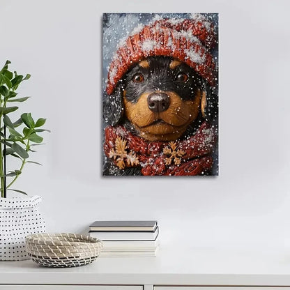 Adorable Rottweiler Puppy Wearing a Winter Painting 40x60cm Metal Print Ready to Hang - Bella Home Decor