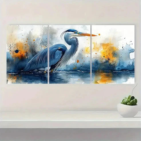 3pcs Painting Great Blue Heron TR  Wall Art Set Canvas Unframed - High Quality Print 100% Australian Made Wall Canvas - Bella Home Decor