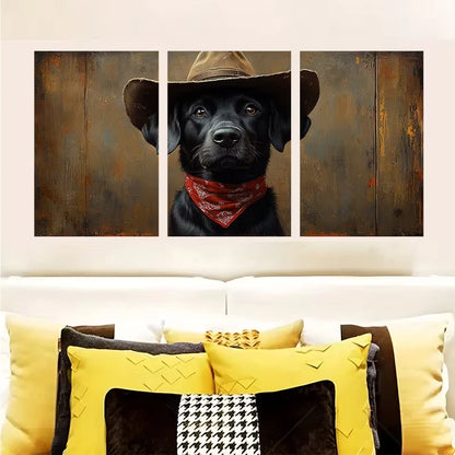 3pcs Western Cowboy Black Labrador  Wall Art Set Canvas Framed 60x90cm - High Quality Print 100% Australian Made Wall Canvas Ready to Hang - Bella Home Decor
