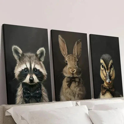 3pcs Portraits of Raccoon Rabbit Duckling Wall Art Set Canvas Unframed - High Quality Print 100% Australian Made Wall Canvas
