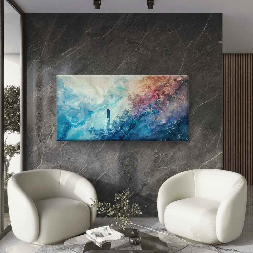 Surreal Artwork Solitary Figure Wall Art Canvas Office Home Room Framed 120x60cm