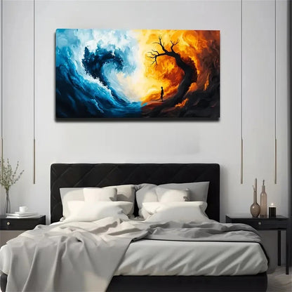 Abstract Fire And Water Desige Wall Art canvas office home room framed 120x60cm
