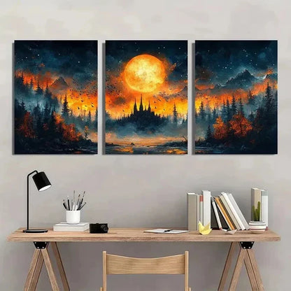 3pcs Mystical Night Scene with Full Moon Wall Art Canvas Unframed - High Quality Print 100% Australian Made Wall Canvas