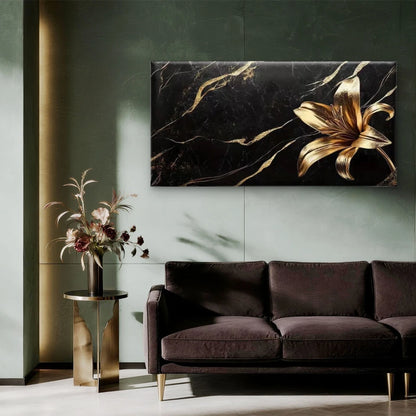 Golden Lily Wall Art Canvas Office Home Room Framed 120x60cm - Bella Home Decor