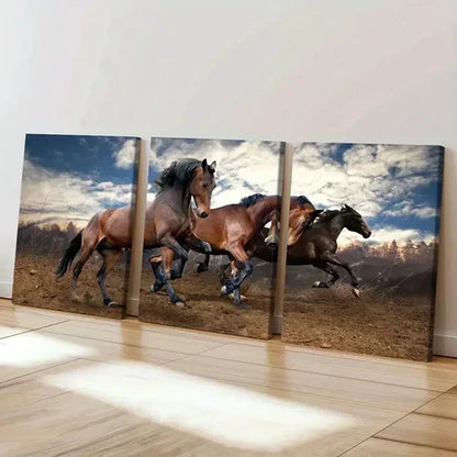 3pcs Horse Herd Running Modern Decoration Wall Art Set Canvas Unframed - High Quality Print 100% Australian Made Wall Canvas