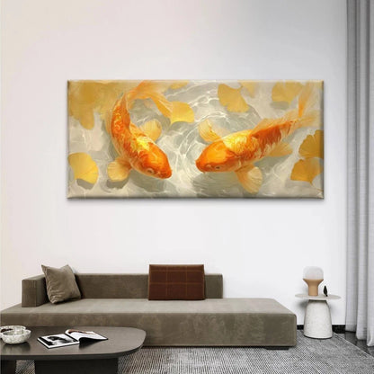 Golden Koi Fish Water Ripple Wall Art Canvas Office Home Room Framed 120x60cm