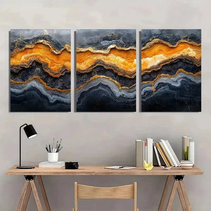 3pcs Modern Abstract Golden Marble Design Wall Art Set Canvas Framed 50x70cm - High Quality Print 100% Australian Made Wall Canvas Ready to Hang