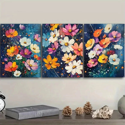 3pcs Oil painting of colorful flowers Wall Art Set Canvas Framed 40x60cm - High Quality Print 100% Australian Made Wall Canvas Ready to Hang