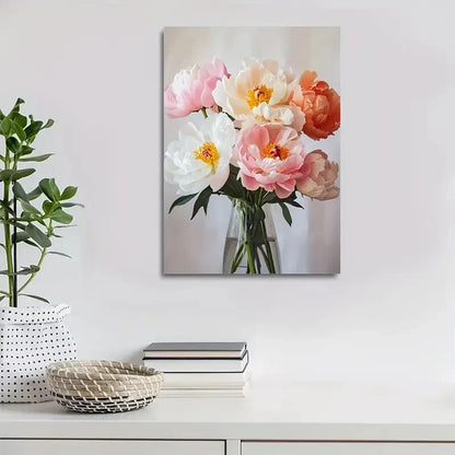 Beautiful Vibrant Peonies in Vase Vibrant 40x60cm Metal Print Ready to Hang