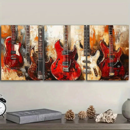 3pcs Rock Electric Guitars Art Painting Wall Art Set Canvas Framed 50x70cm - High Quality Print 100% Australian Made Wall Canvas Ready to Hang