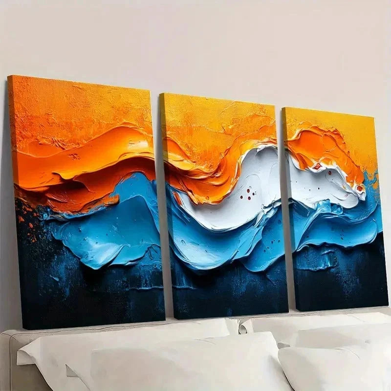 3pcs Black Texture Art Orange and Yellow ER   Wall Art Set Canvas Framed 60x90cm - High Quality Print 100% Australian Made Wall Canvas Ready to Hang - Bella Home Decor