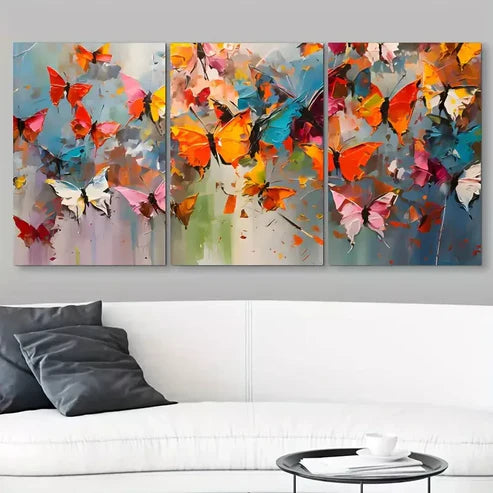 3pcs Colorful Abstract Butterfly Painting Wall Art Set Canvas Unframed - High Quality Print 100% Australian Made Wall Canvas