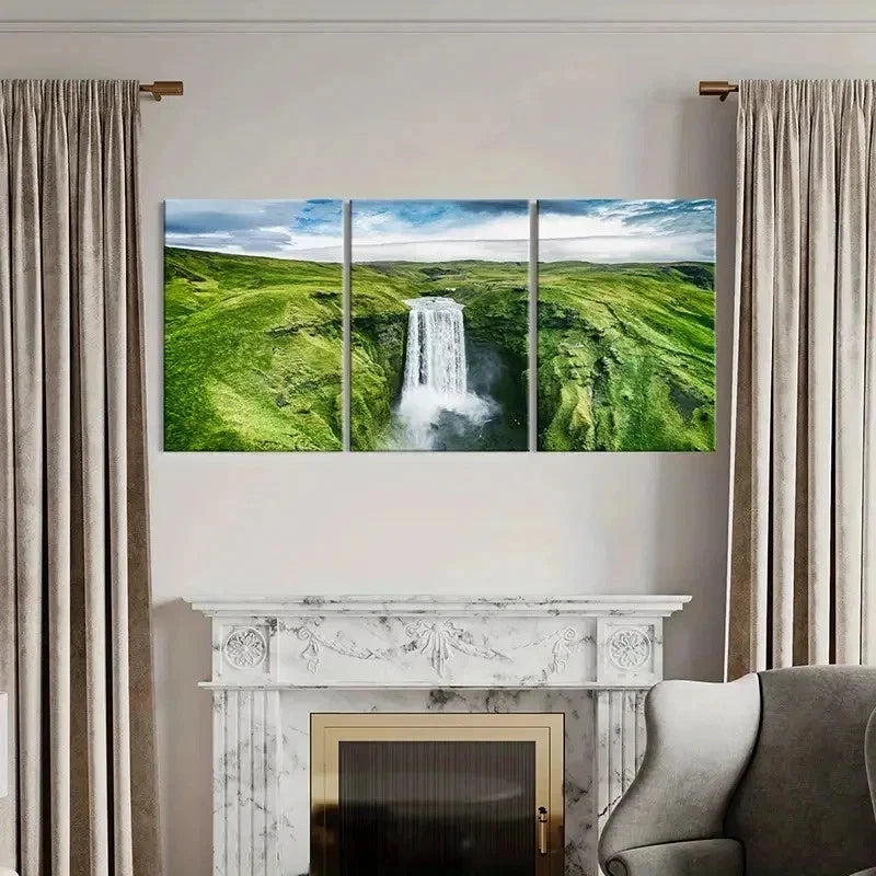 3pcs Waterfall & Natural Green Landscape Wall Art Set Canvas Framed 40x60cm - High Quality Print 100% Australian Made Wall Canvas Ready to Hang - Bella Home Decor