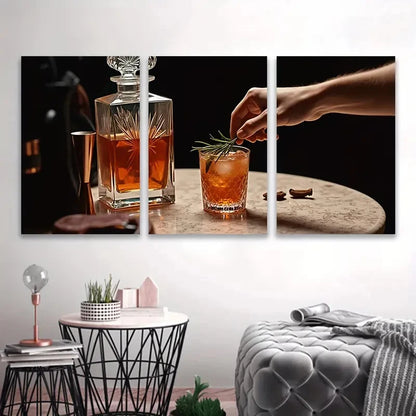 3pcs Person is Putting a Drink into a Glass Wall Art Set Canvas Framed 50x70cm - High Quality Print 100% Australian Made Wall Canvas Ready to Hang