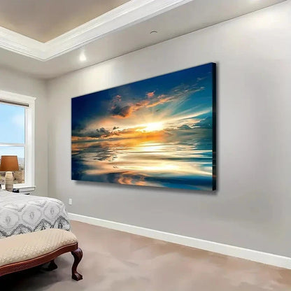 Tranquil Sea Sunset Scene Wall Art canvas office home room framed 120x60cm