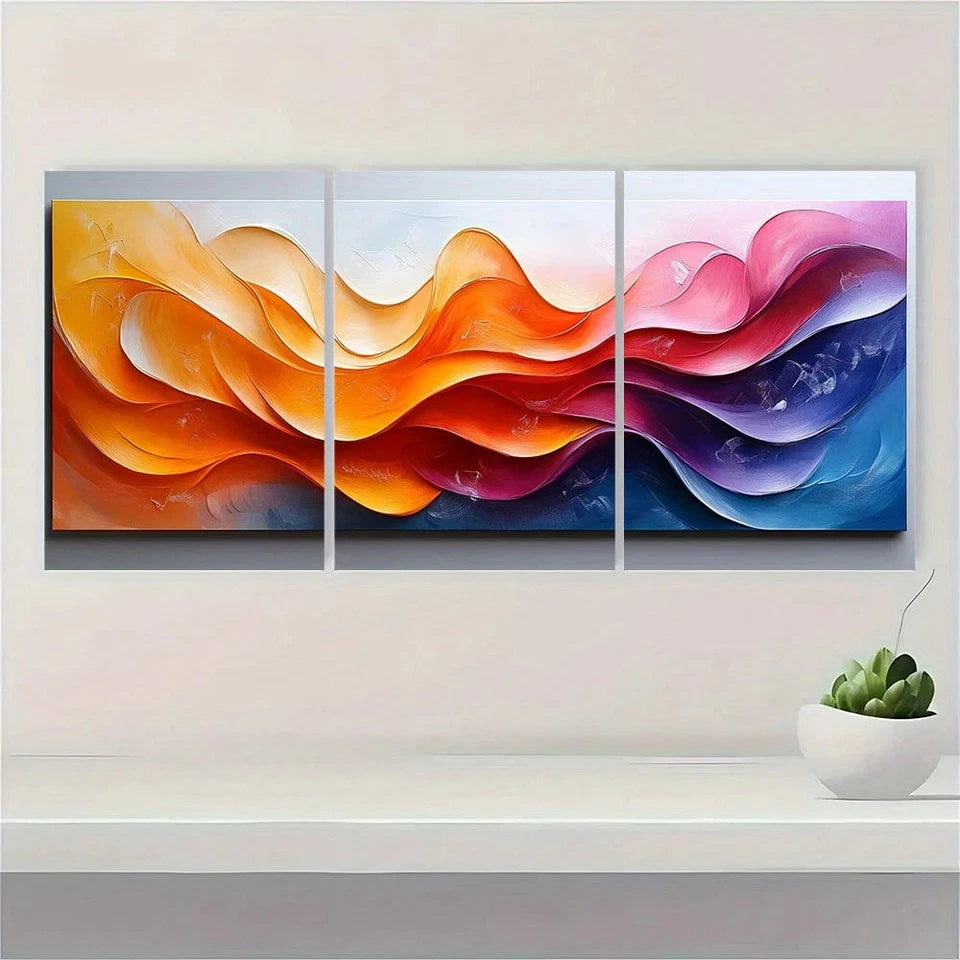 3pcs Abstract Ribbons Modern Classics Metal Print Ready to Hang Art - Bella Home Decor
