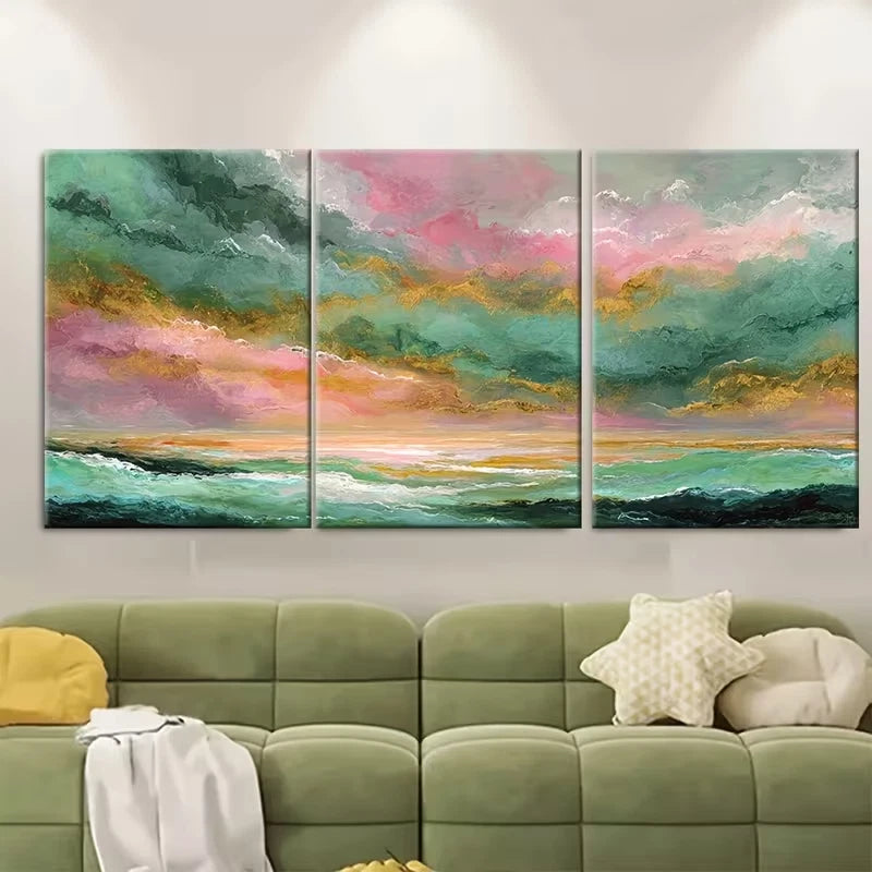 3pcs Golden Sunshine Sky Sea Painting Wall Art Set Canvas Framed 60x90cm - High Quality Print 100% Australian Made Wall Canvas Ready to Hang - Bella Home Decor