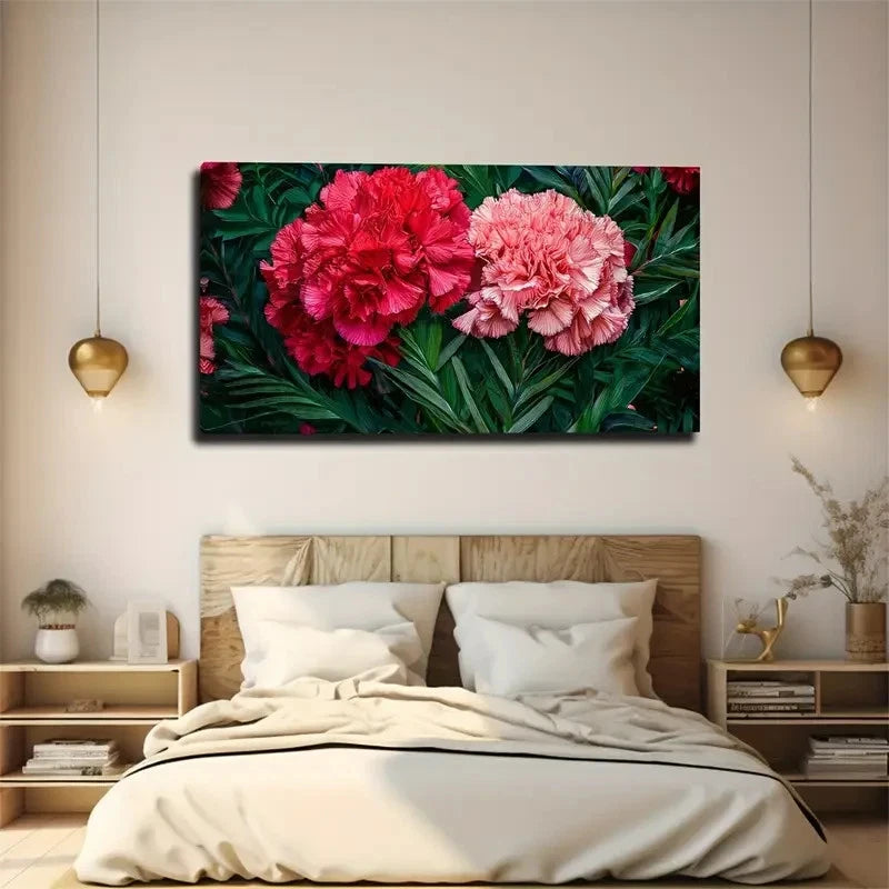 Vibrant Red Flowers Wall Art Canvas Office Home Room Framed 120x60cm