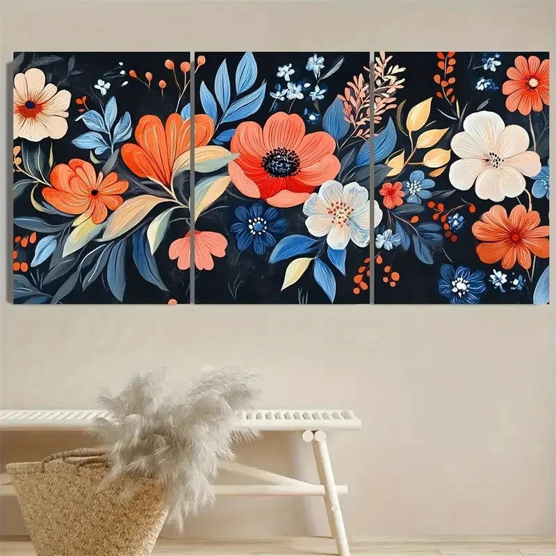 3pcs Boho Floral Botanical Wall Art Set Canvas Framed 60x90cm - High Quality Print 100% Australian Made Wall Canvas Ready to Hang - Bella Home Decor