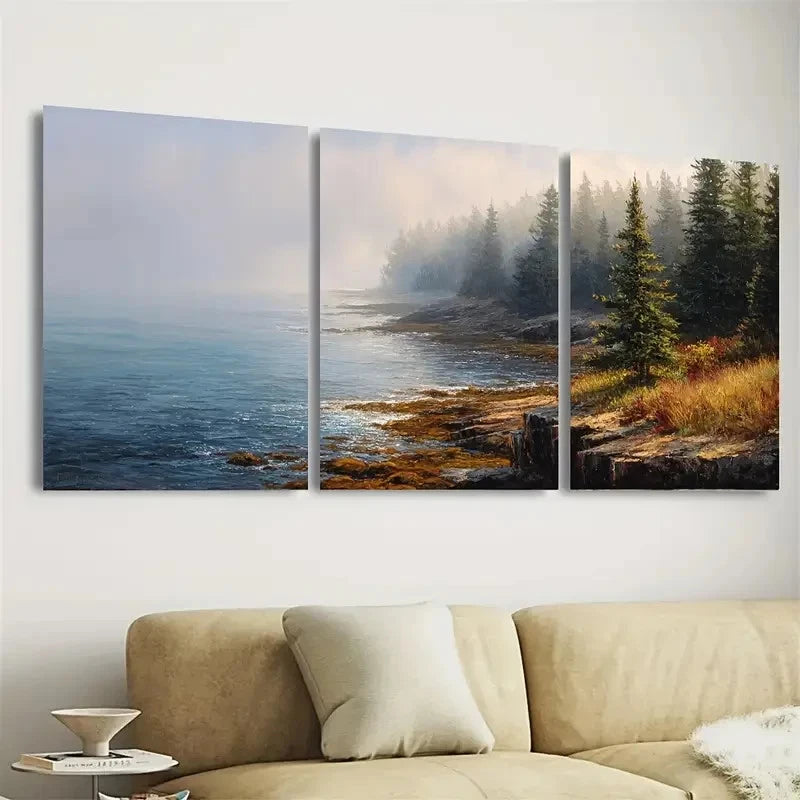 3pcs Maine Landscape Schoodic Wall Art Set Canvas Framed 40x60cm - High Quality Print 100% Australian Made Wall Canvas Ready to Hang