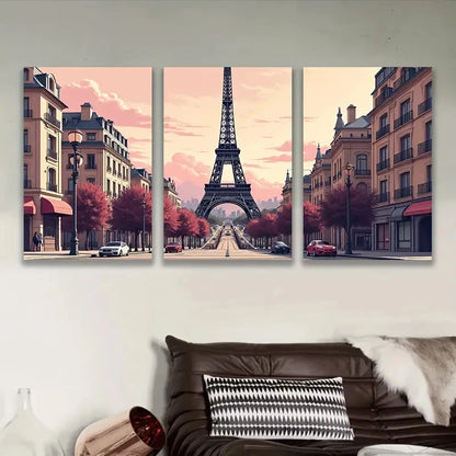3pcs Eiffel Tower Paris Scene Wall Art Set Canvas Framed 50x70cm - High Quality Print 100% Australian Made Wall Canvas Ready to Hang - Bella Home Decor