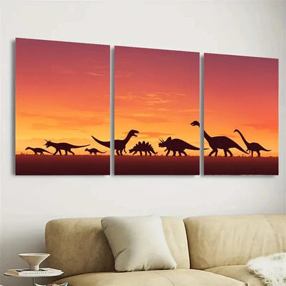 3pcs Dinosaur Silhouettes T Rex Triceratops Art Wall Art Set Canvas Framed 40x60cm - High Quality Print 100% Australian Made Wall Canvas Ready to Hang - Bella Home Decor