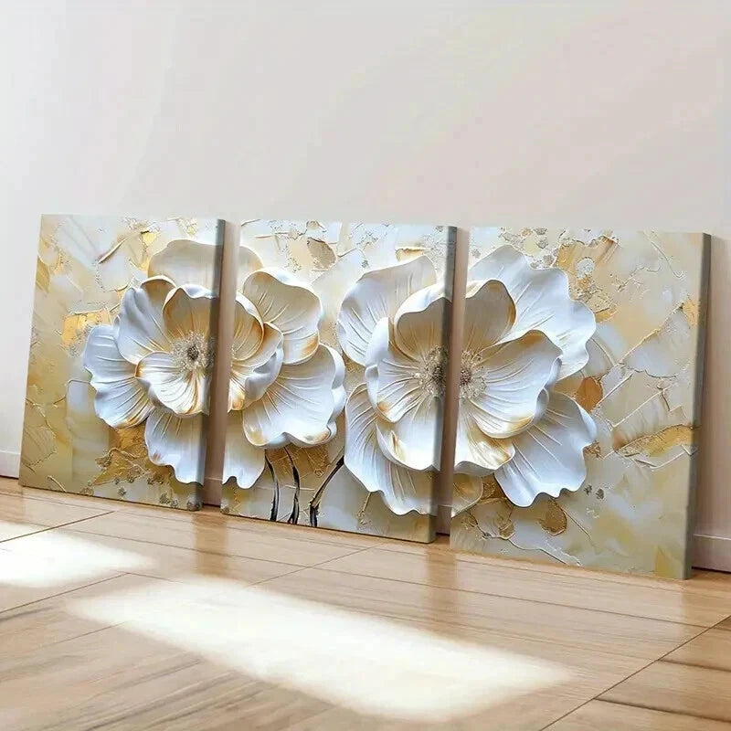 3pcs Golden Blossoms Elegant Petal Wall Art Set Canvas Framed 40x60cm - High Quality Print 100% Australian Made Wall Canvas Ready to Hang - Bella Home Decor