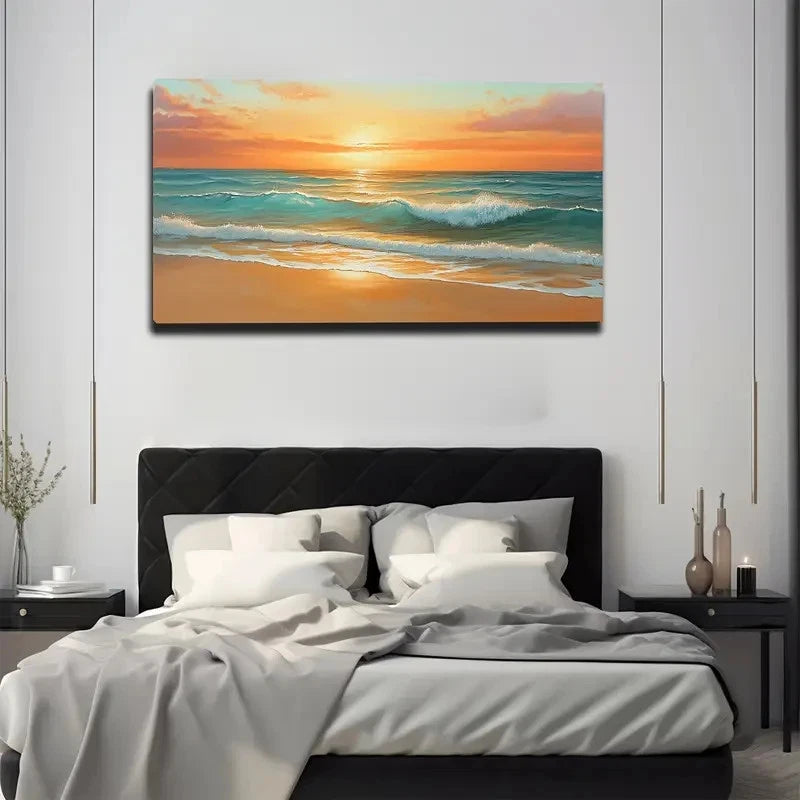 Serene Beach Sunset Wall Art Canvas Office Home Room Framed 120x60cm