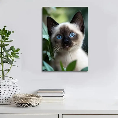Adorable Siamese Kitten with Blue Eyes Painting 40x60cm Metal Print Ready to Hang