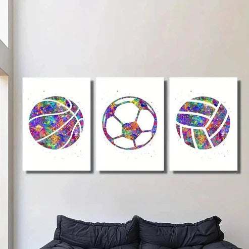 3pcs Colorful Basketball Volleyball & Soccer Wall Art Canvas Unframed - High Quality Print 100% Australian Made Wall Canvas - Bella Home Decor