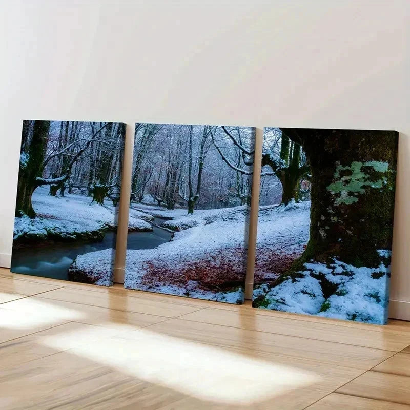 3pcs Streams Snow Scene Modern Wall Art Set Canvas Framed 50x70cm - High Quality Print 100% Australian Made Wall Canvas Ready to Hang - Bella Home Decor