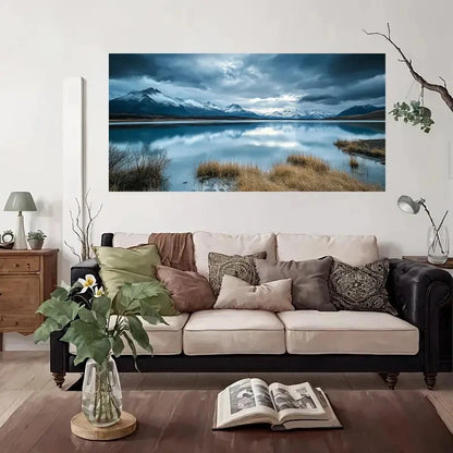 Mountain Lake Reflections Wall Art Canvas Office Home Room Framed 120x60cm
