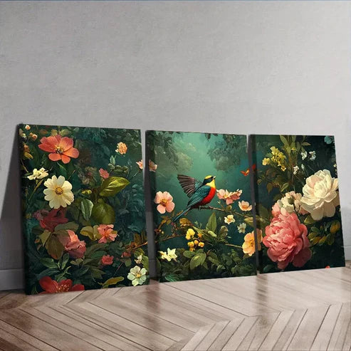 3 PCS Coralline Floral Nature Birds Wall Art Set Canvas Unframed - High Quality Print 100% Australian Made Wall Canvas
