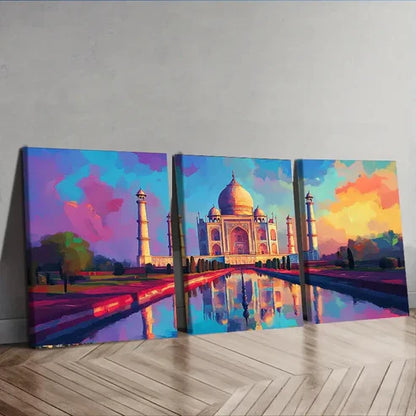 3pcs Taj Mahal Colorful Rainbow Sky Perfect Wall Art Set Canvas Unframed - High Quality Print 100% Australian Made Wall Canvas