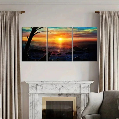 3pcs Vibrant Sunset by the Sea Landscape Wall Art Set Canvas Framed 60x90cm - High Quality Print 100% Australian Made Wall Canvas Ready to Hang - Bella Home Decor