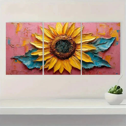 3pcs Sunflower Painting Flower Yellow Wall Art Set Canvas Unframed - High Quality Print 100% Australian Made Wall Canvas