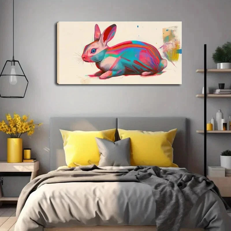 Vibrant Watercolor Rabbit Décor Wall Art Canvas Office Home Room Framed 120x60cm - Bella Home Decor