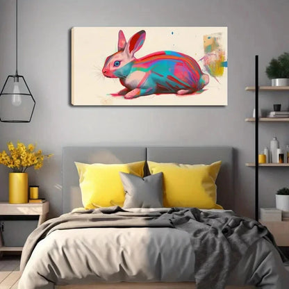 Vibrant Watercolor Rabbit Décor Wall Art Canvas Office Home Room Framed 120x60cm - Bella Home Decor